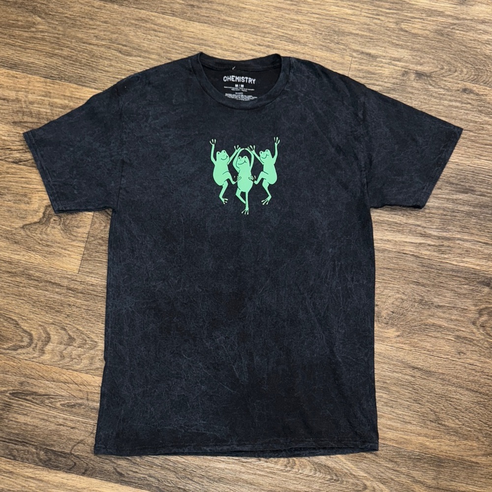 Chemistry Charcoal Tee with Neon Green Frogs